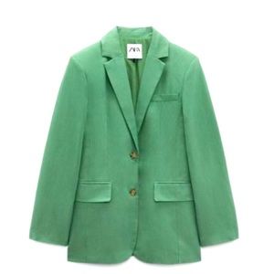 Zara Linen Blend Oversized Green Blazer